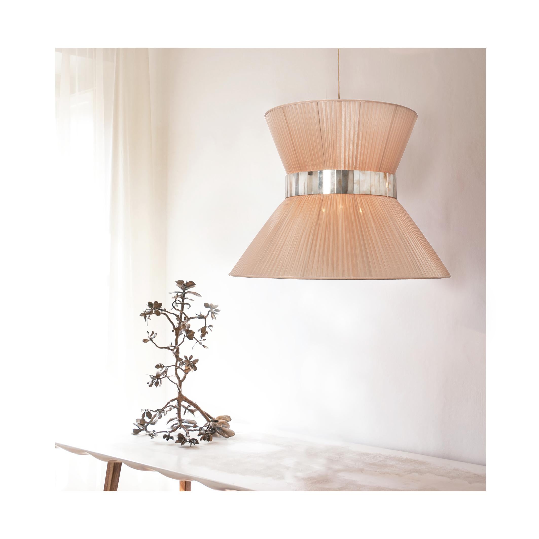 Tiffany Contemporary Hanging Lamp 40, Gold Silk Silvered Glass, Brass In New Condition In Pietrasanta, IT