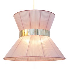 Lampada a sospensione contemporanea Tiffany, 60 Blush Silk Silver Glass Brass