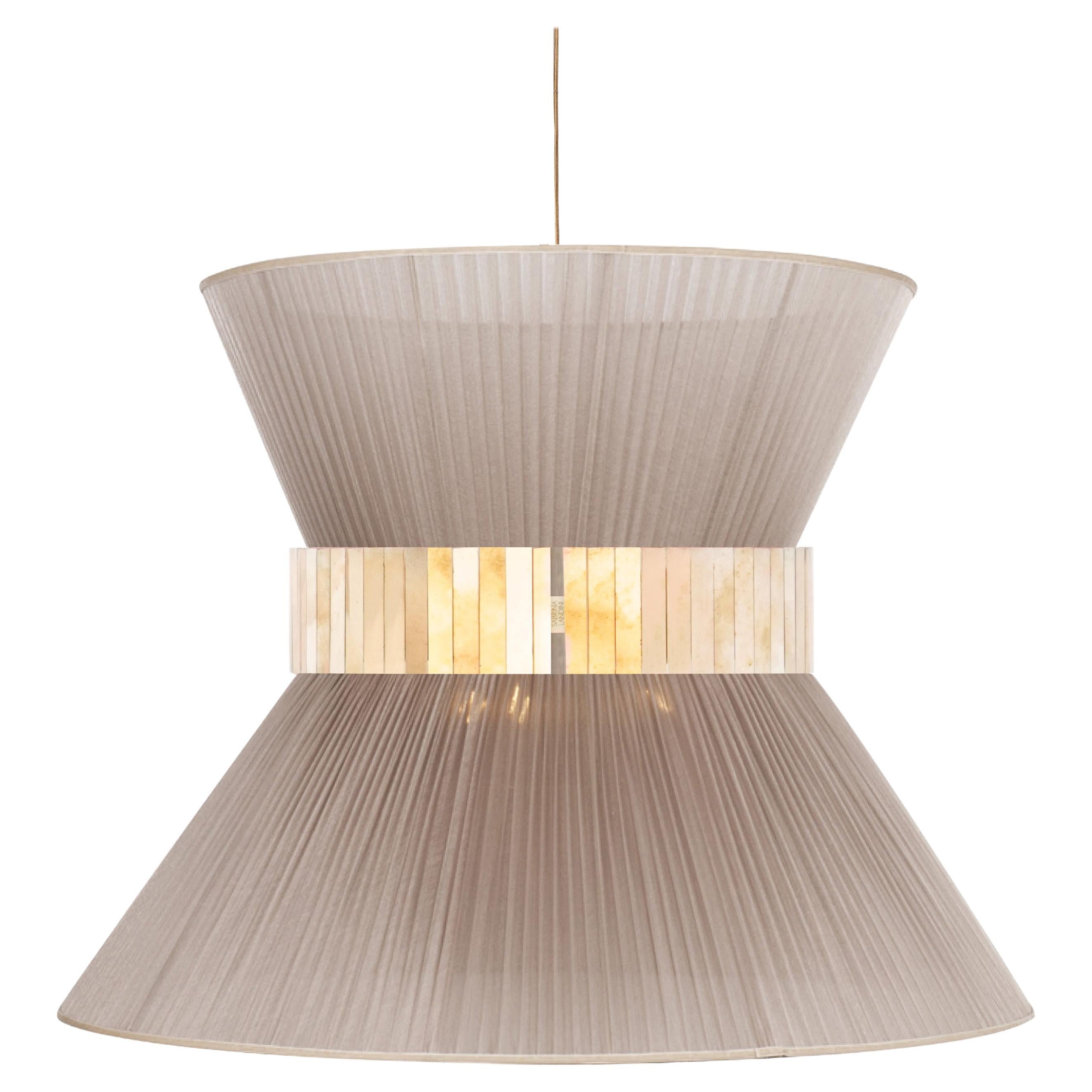 Tiffany Contemporary Hanging Lamp, 60 Champagne Silk Silvered Glass Brass