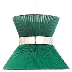 Tiffany Contemporary Hanging Lamp, 60 Emerald Silk Silvered Glass Brass