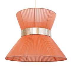 Tiffany Contemporary Hanging Lamp, 60 Koral Silk Silvered Glass Brass