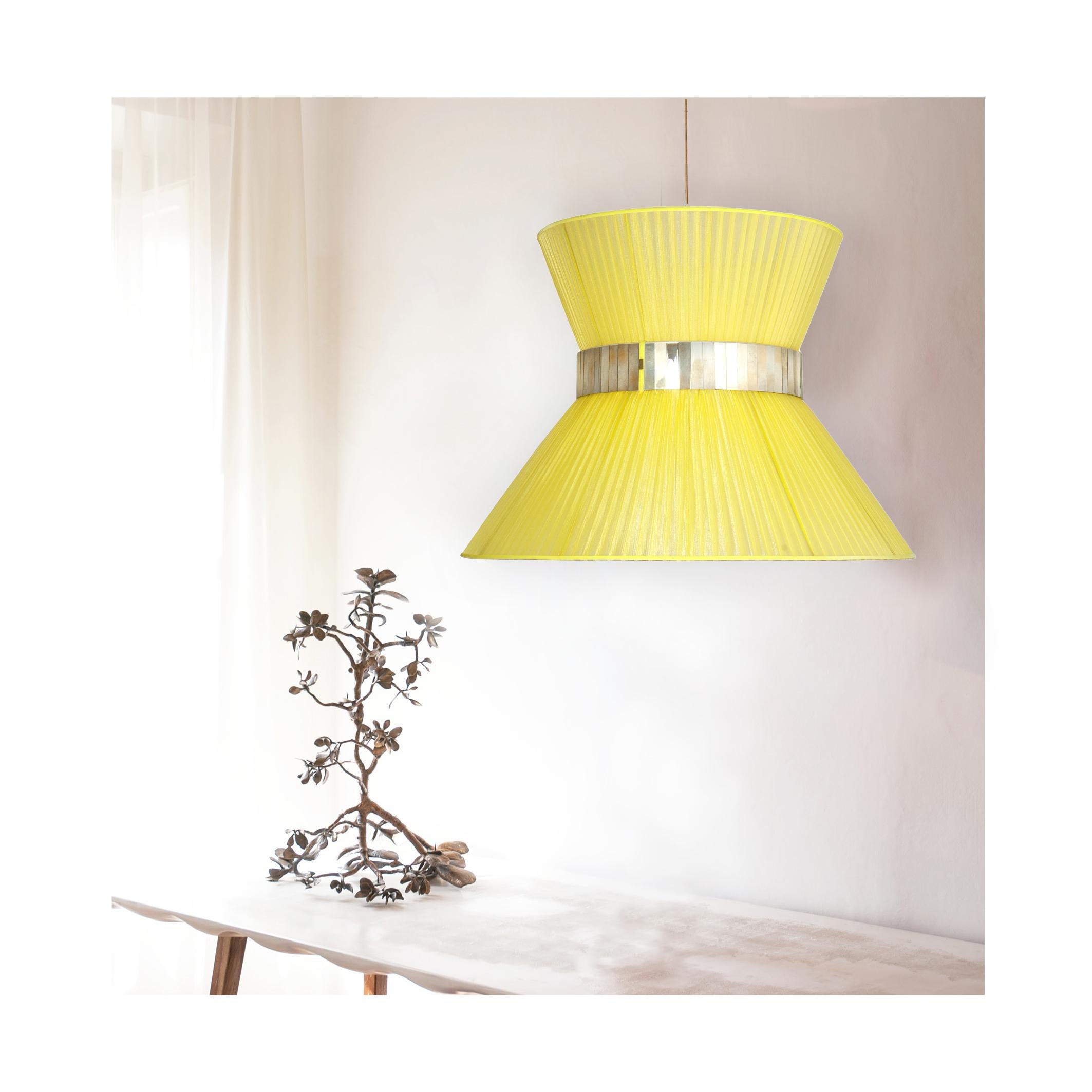 Zeitgenössische Hängeleuchte von Tiffany, 60 Zitronen, versilbertes Glas und Messing (21. Jahrhundert und zeitgenössisch) im Angebot