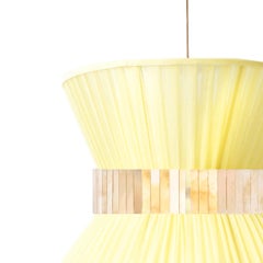 Lampada a sospensione Tiffany Contemporary modern 60 giallo Paralume in seta Vetro Ottone