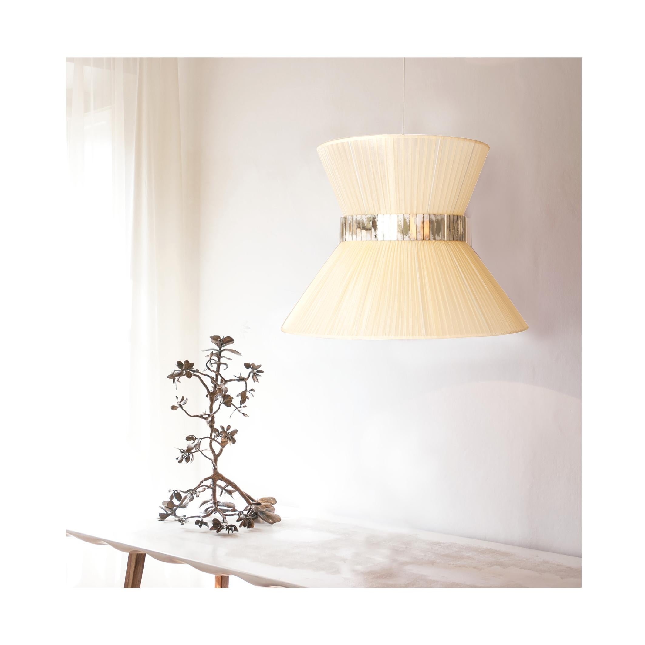 Tiffany Contemporary Hängelampe, 60 Mat-Cream Seide Versilbertes Glas Messing im Zustand „Neu“ im Angebot in Pietrasanta, IT