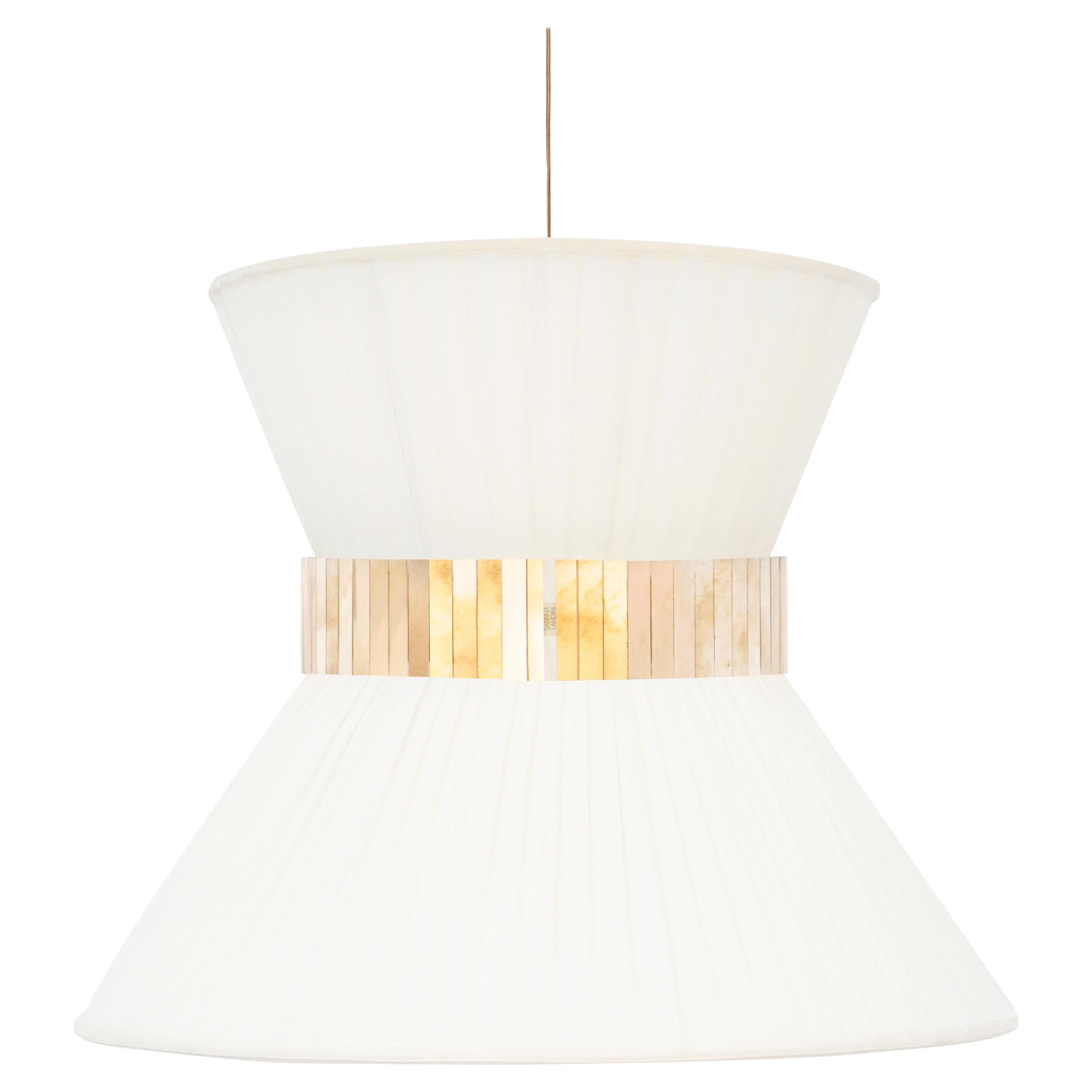 Tiffany Contemporary Hanging Lamp, 60 Mat-Cream Silk Silvered Glass Brass