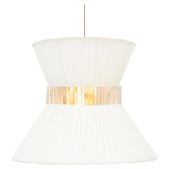 Tiffany Contemporary Hanging Lamp, 60 Mat-Cream Silk Silvered Glass Brass