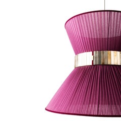 Tiffany Contemporary Hanging Lamp 60 Purple Silk Silvered Glass Brass Canopy