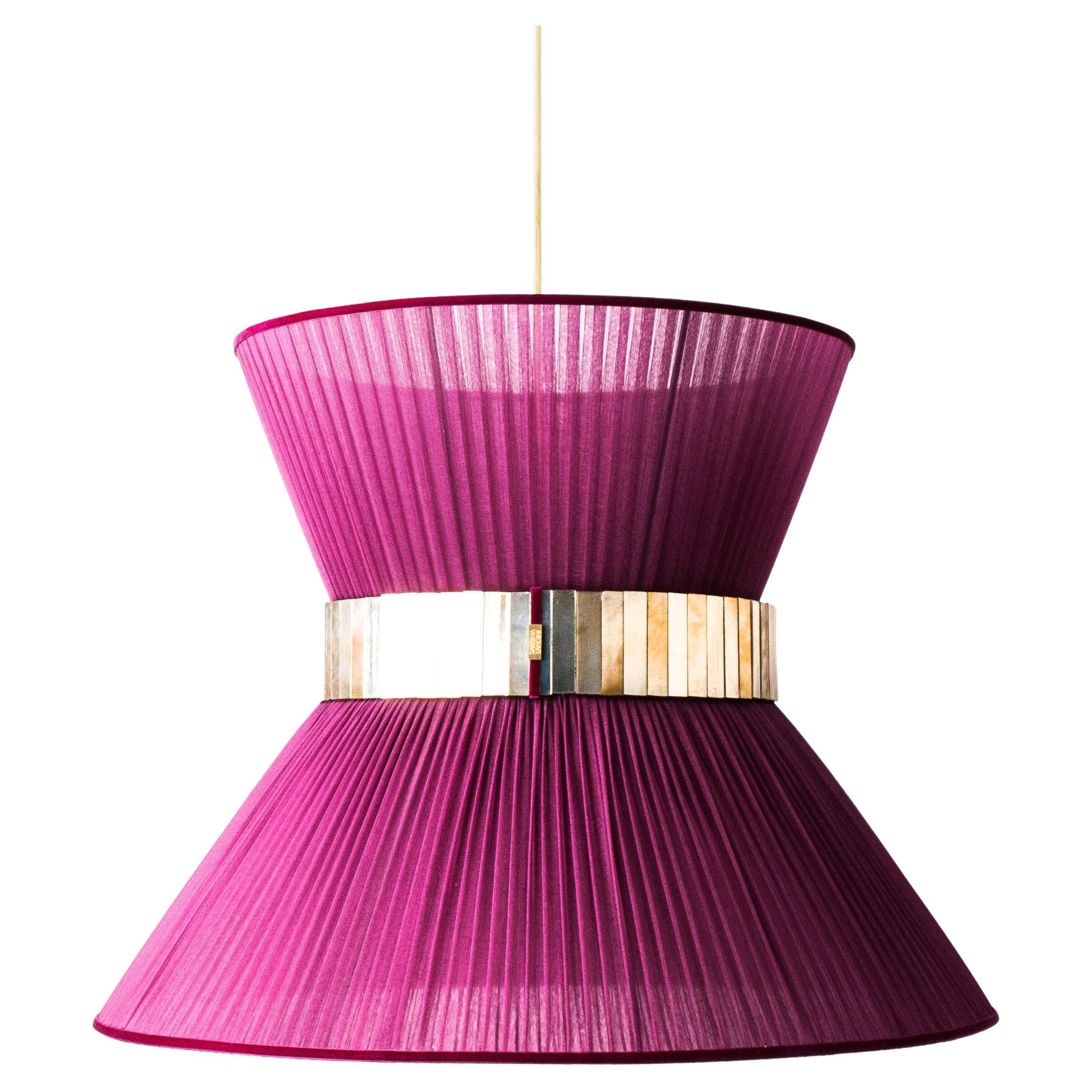 Lampe à suspension contemporaine Tiffany 60 Purple Silk Silvered Glass Brass Canopy en vente