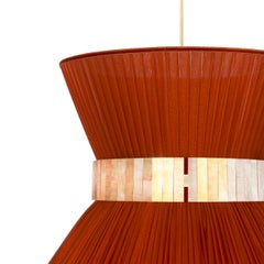Tiffany Contemporary Hanging Lamp, 60 Rust-Red Silk Silvered Glass Brass