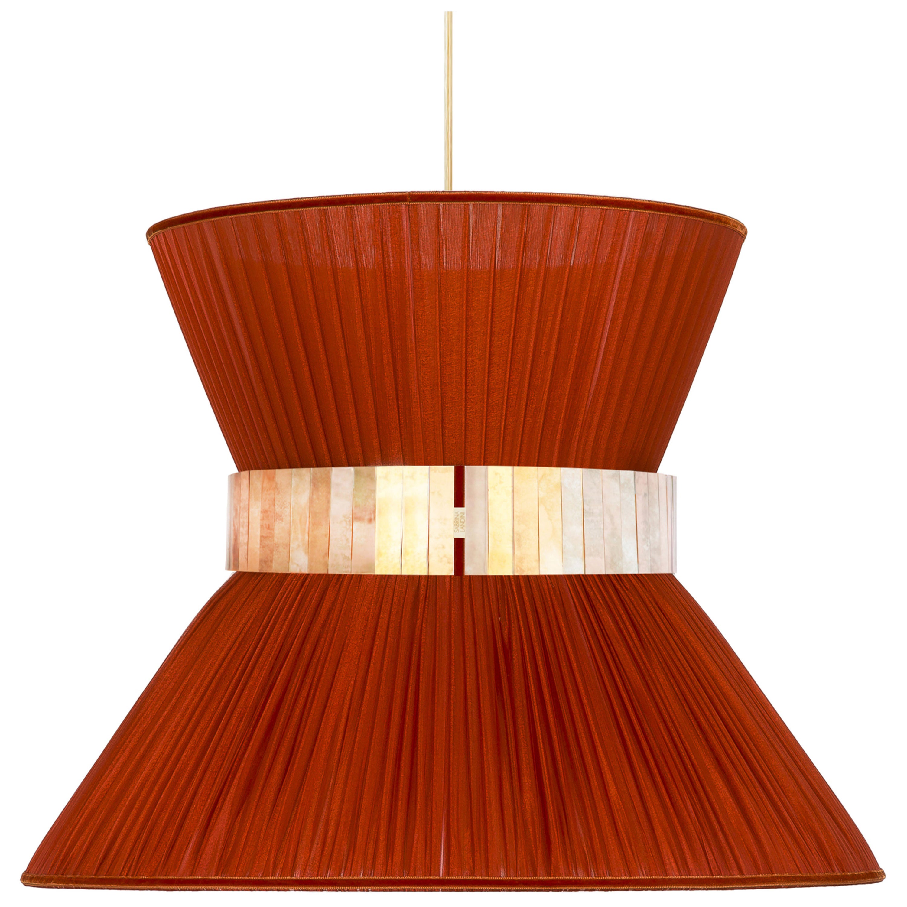 Lampada a sospensione Tiffany contemporanea, 60 ruggine-seta argentata in vetro ottone
