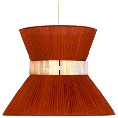 Tiffany Contemporary Hanging Lamp, 60 Rust-Red Silk Silvered Glass Brass