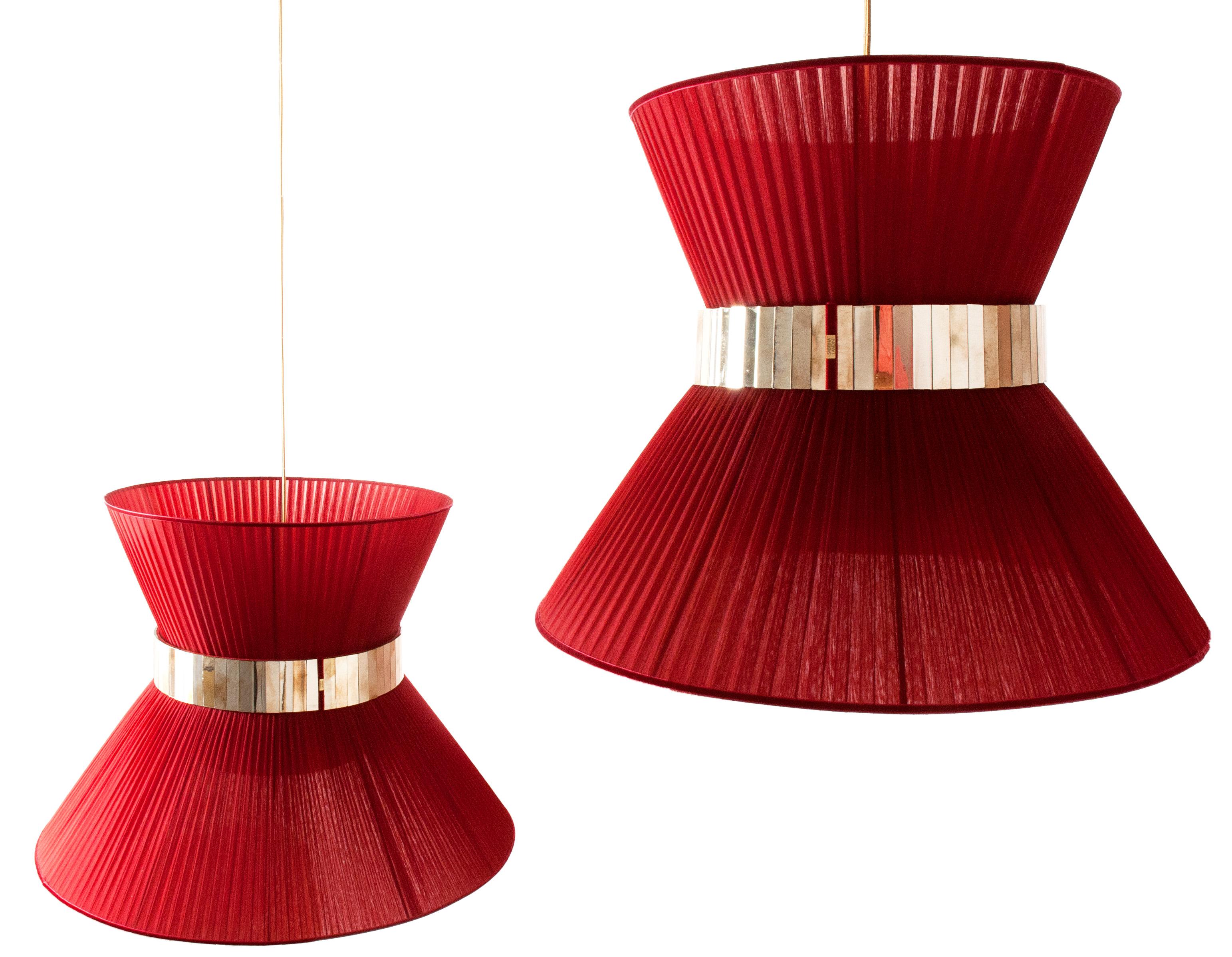 Modern   Tiffany contemporary Hanging Lamp 60 rust redSilk Silvered Glass brass Canopy 