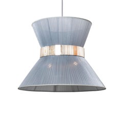 Zeitgenössische Hängeleuchte von Tiffany, 60 Silber-Lichtblau Seide versilbert Glas Messing
