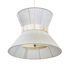 Lampada a sospensione contemporanea Tiffany, 60 Argento Seta Vetro Argentato Ottone