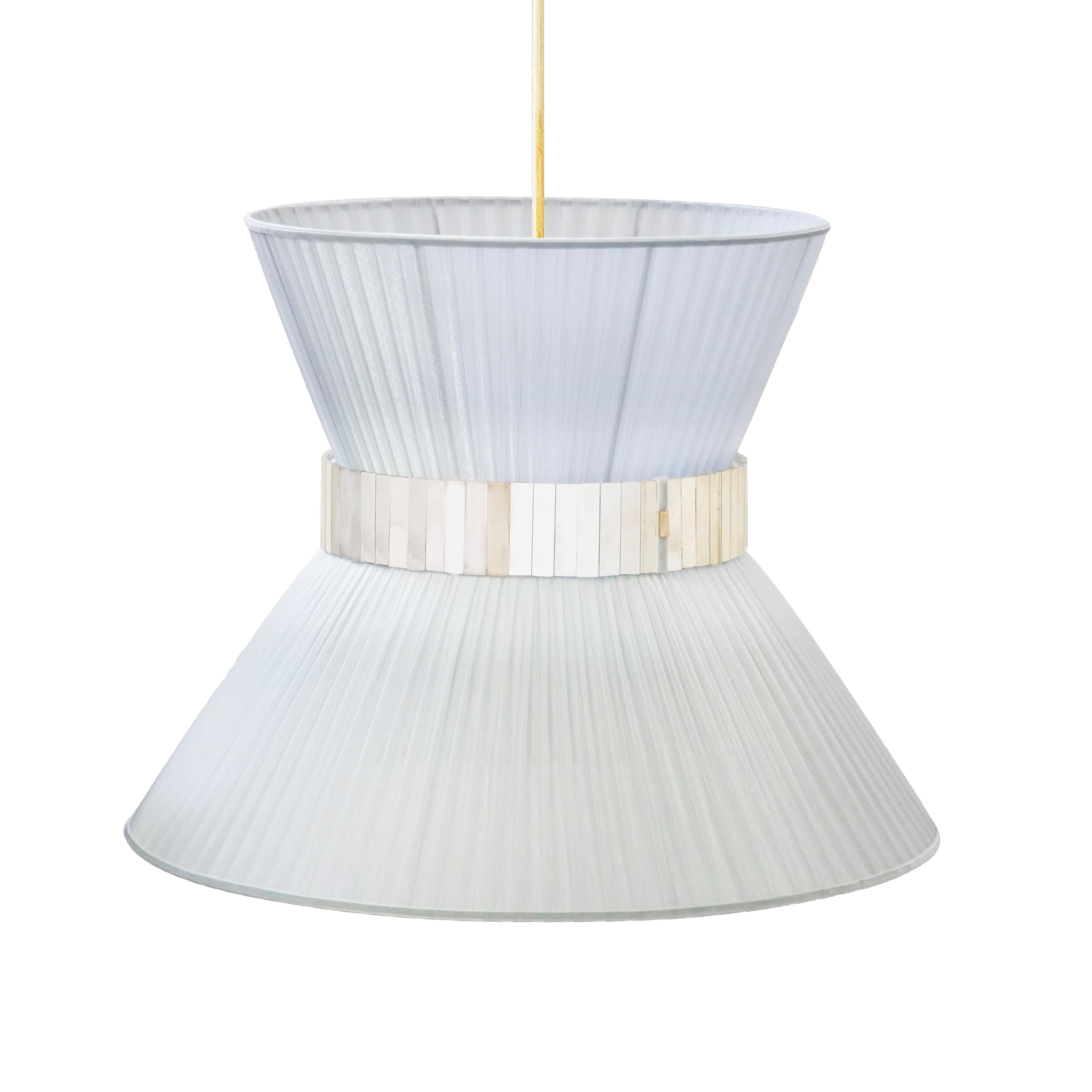 Moderne Lampe suspendue contemporaine de Tiffany, 60 Silver Silvered Glass Brass en vente