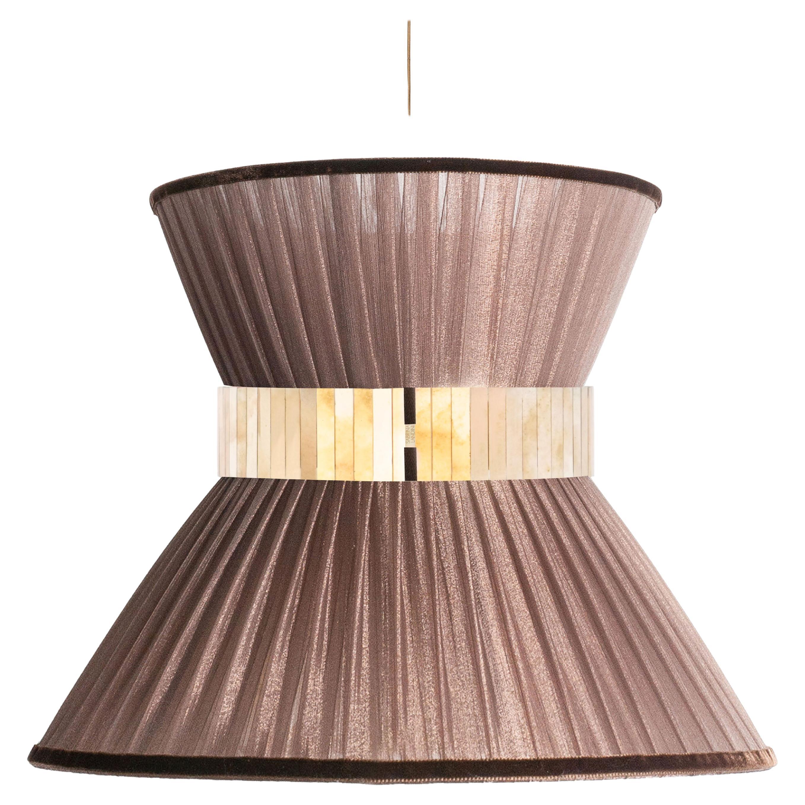Tiffany Contemporary Hanging Lamp, 60 Tobacco Silk Silvered Glass Brass