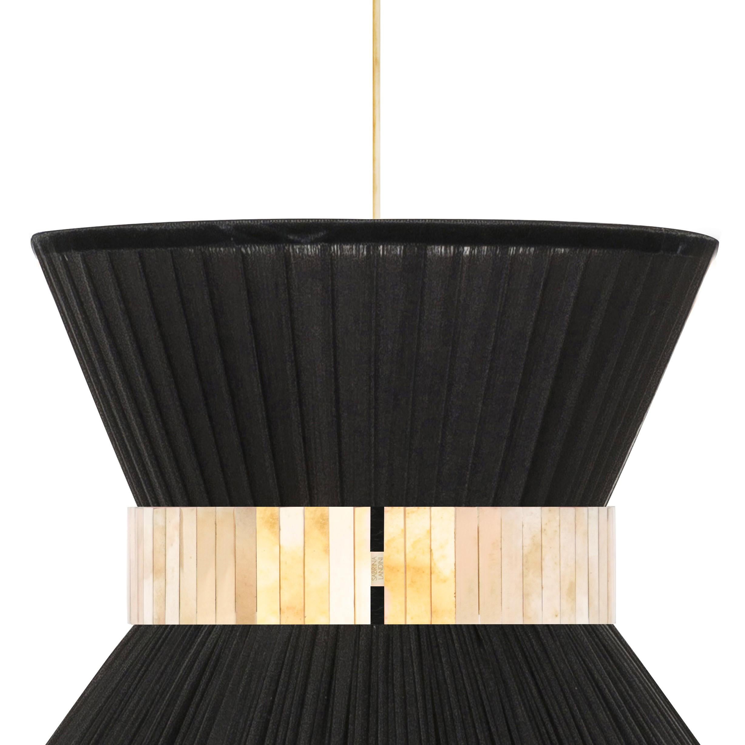 Moderne Lampe suspendue Tiffany Contemporary, 80 Black Silk Silvered Glass Brass   en vente