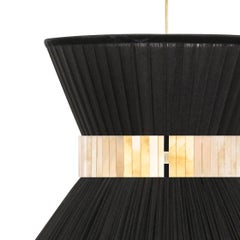 Lampada a sospensione contemporanea Tiffany, 80 Seta Nera Vetro Argentato Ottone