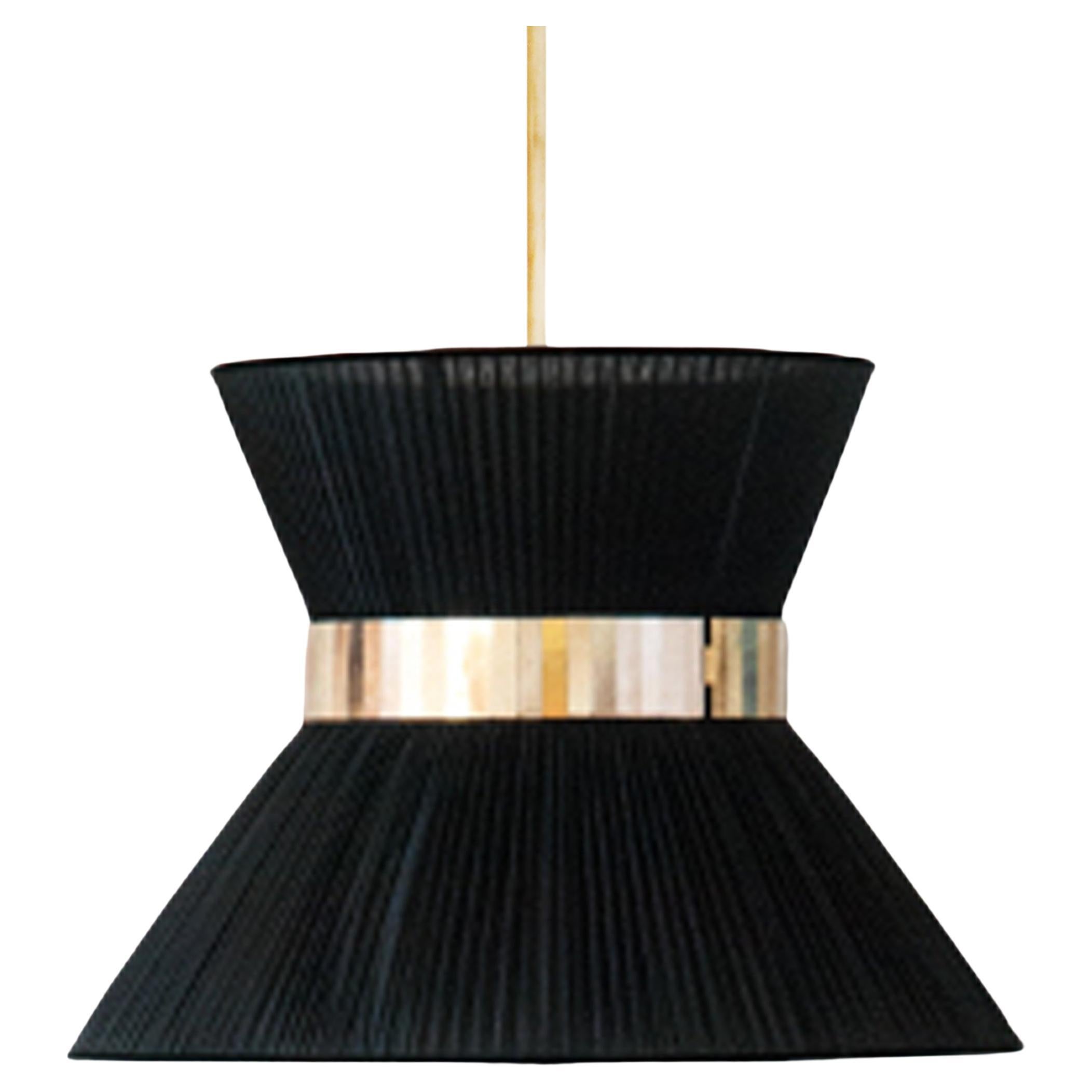 Tiffany Contemporary Hanging Lamp, 80 Black Silk Silvered Glass Brass  
