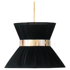 Tiffany Contemporary Hanging Lamp, 80 Black Silk Silvered Glass Brass