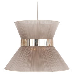 Tiffany Contemporary Hanging Lamp, 80 Champagne Silk Silvered Glass Brass