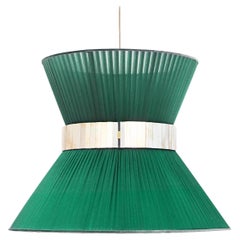Tiffany Contemporary Hanging Lamp, 80 Emerald Silk Silvered Glass Brass