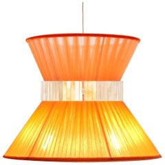 Lampada a sospensione contemporanea Tiffany, 80 Koral Silk vetro argentato ottone
