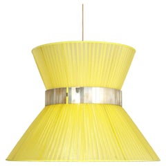 Tiffany Contemporary Hanging Lamp, 80 Lemon Silk Silvered Glass Brass