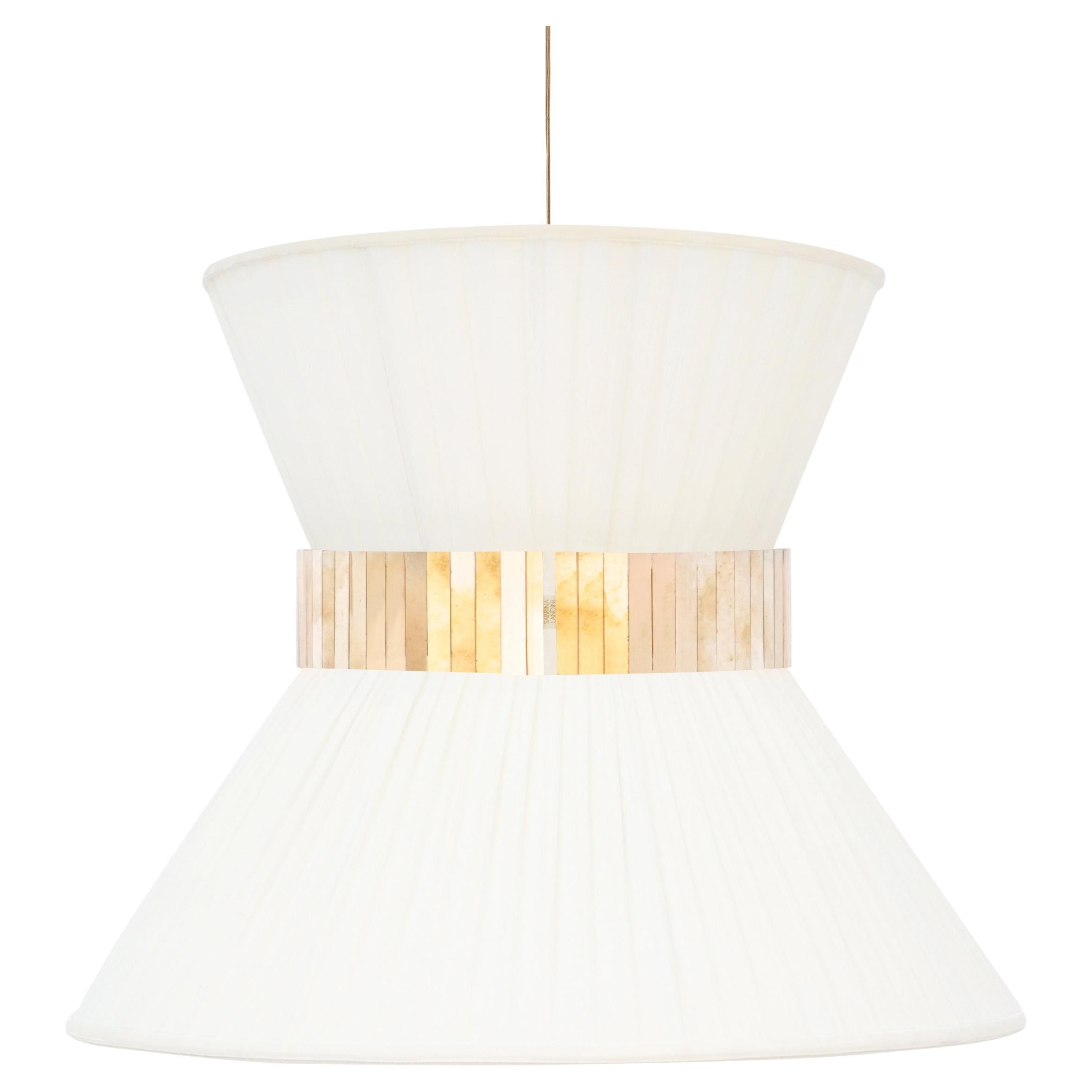 Tiffany Contemporary Hängelampe, 80 Mat-Cream Seide Versilbertes Glas Messing