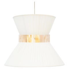 Tiffany Contemporary Hanging Lamp, 80 Mat-Cream Silk Silvered Glass Brass
