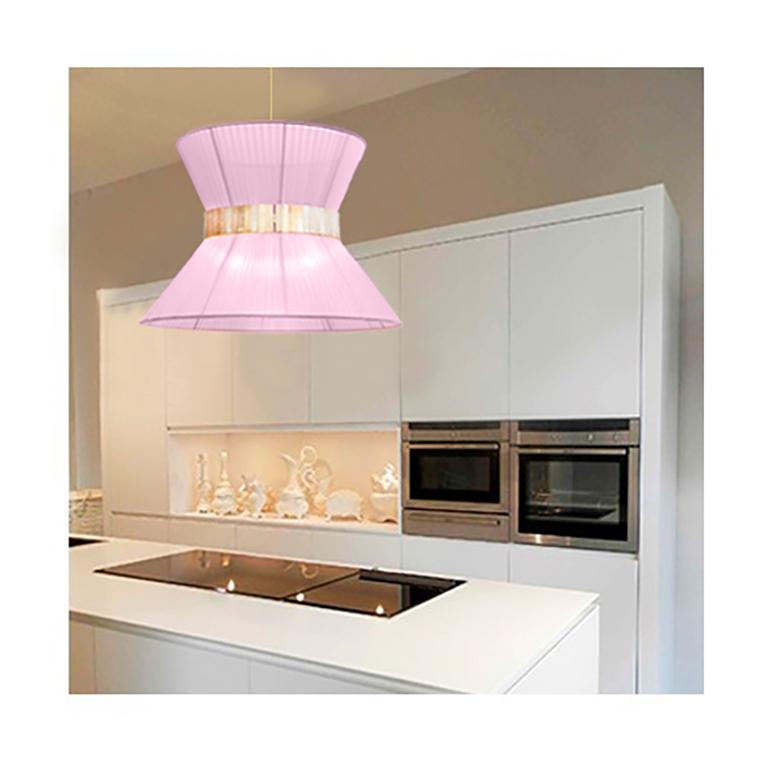 Italiano Lampada a sospensione contemporanea Tiffany, 80 Cipolla in vetro argentato Ottone in vendita