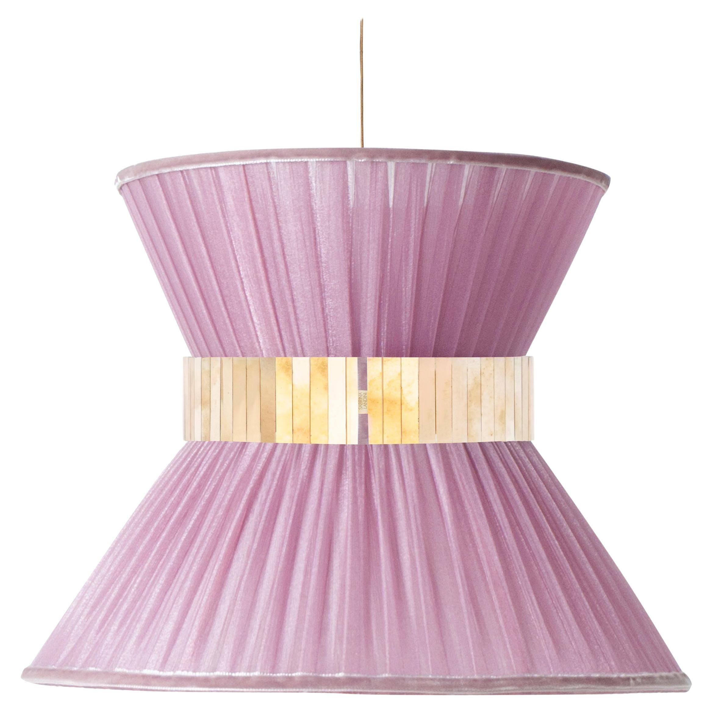 Tiffany Contemporary Hanging Lamp, 80 Onion Silk Silvered Glass Brass  