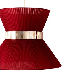 Tiffany Contemporary modern Hanging Lamp, 80 Red Silk lampshade Glass Brass
