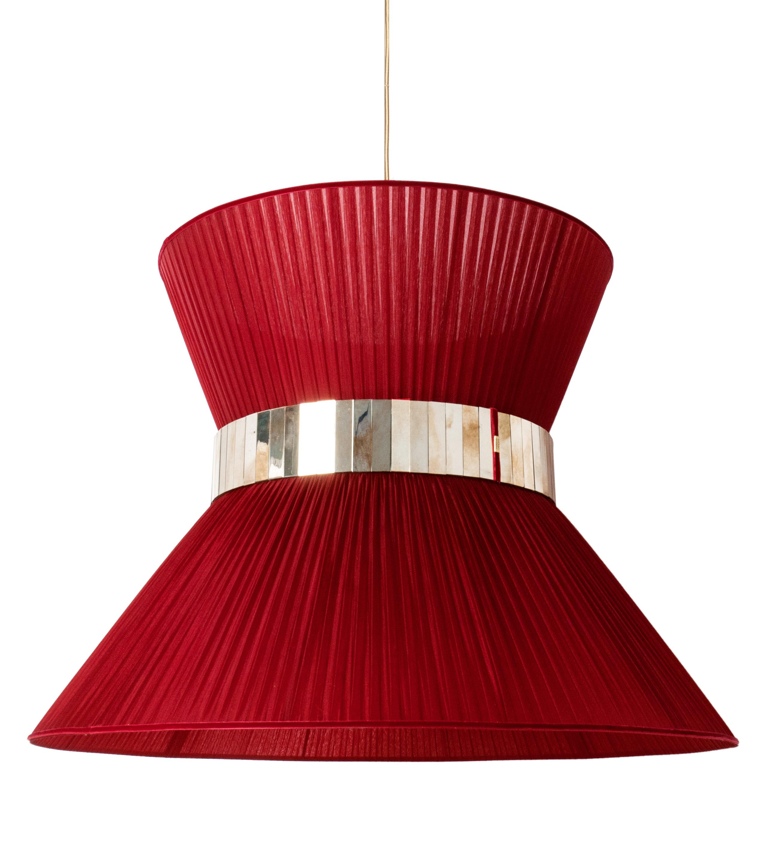 Moderne Lampe suspendue contemporaine Tiffany, 80 cœurs de soie en verre argenté et laiton en vente