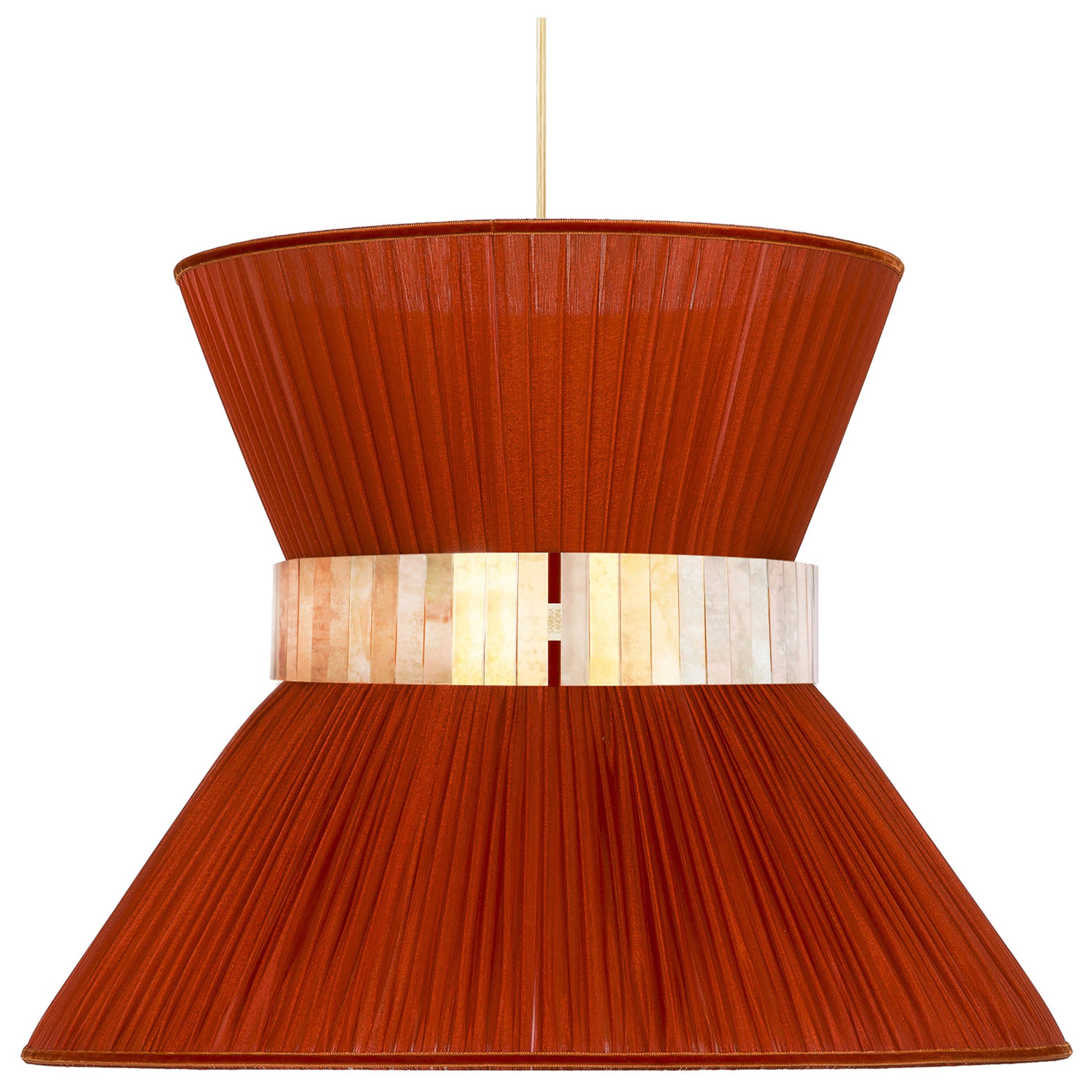 Lampada a sospensione Tiffany contemporanea, 80 ruggine-seta argentata in vetro ottone