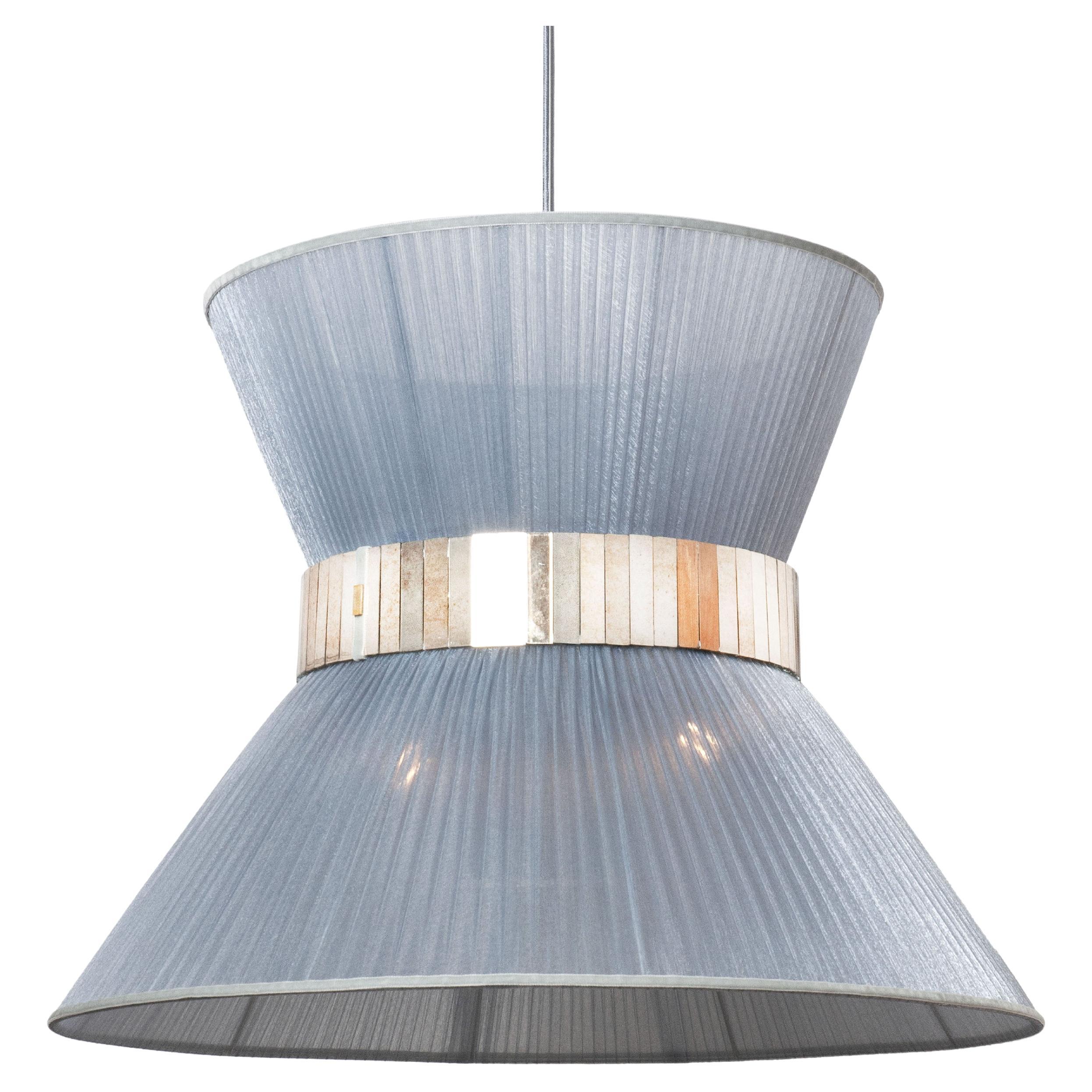 Tiffany lampe suspendue contemporaine en verre de soie argenté bleu argenté 80 en vente