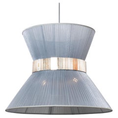Tiffany lampe suspendue contemporaine en verre de soie argenté bleu argenté 80