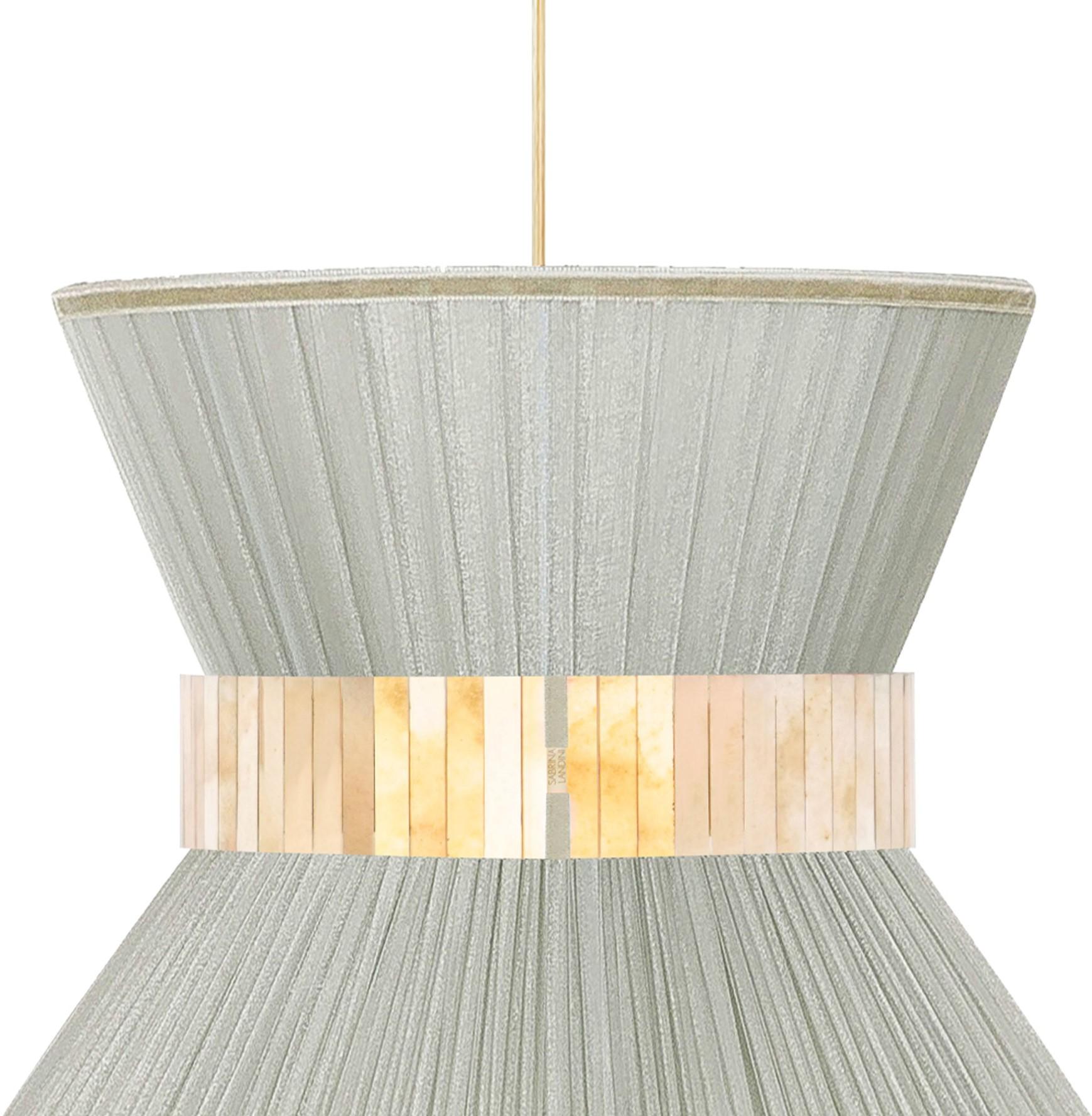 Lámpara Colgante Tiffany Contemporánea, 80 Seda Plateada Vidrio Plateado Latón Moderno en venta