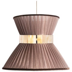 Lampada a sospensione contemporanea Tiffany, 80 Tabacco Seta Vetro Argentato Ottone