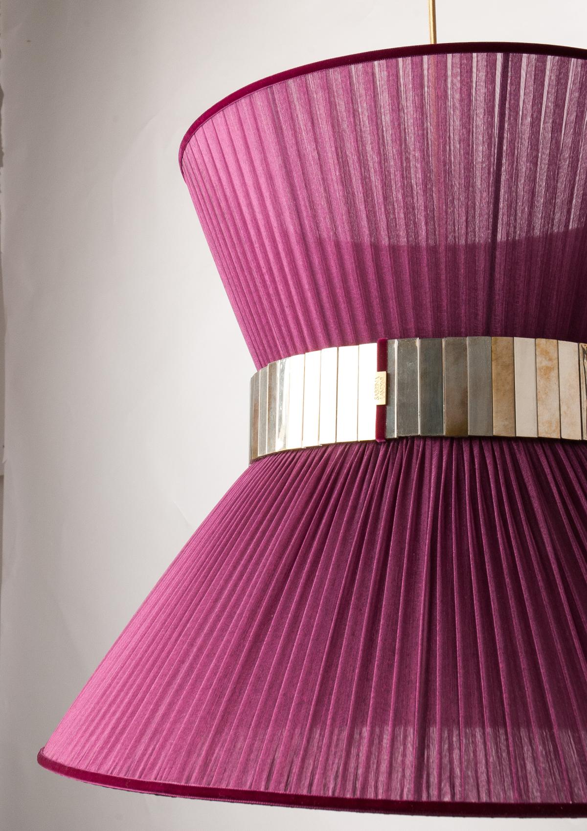Moderne  Lampe suspendue contemporaine Tiffany 80, verre de soie argenté et laiton   en vente