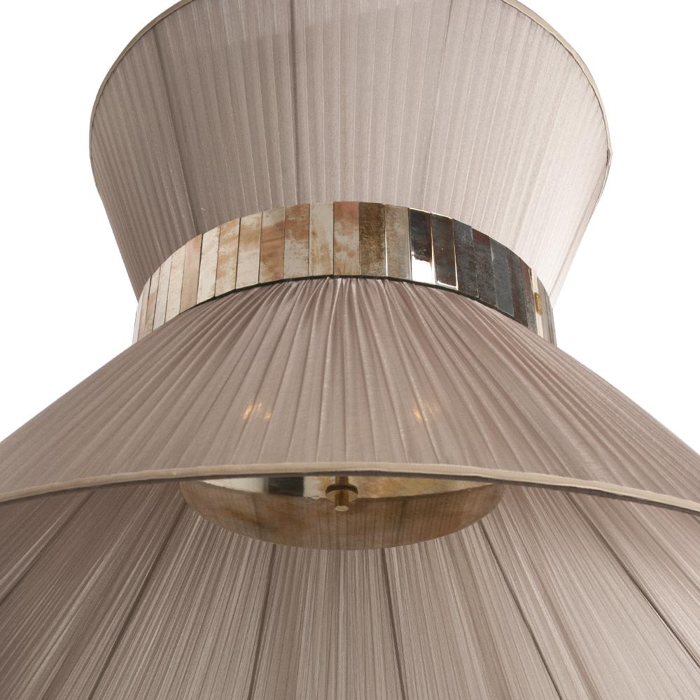 Modern Tiffany Contemporary Hanging Lamp Gold Silk Silvered Glass Brass Canopy