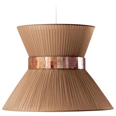 Tiffany Contemporary Hanging Lamp Gold Silk Silvered Glass Brass Canopy