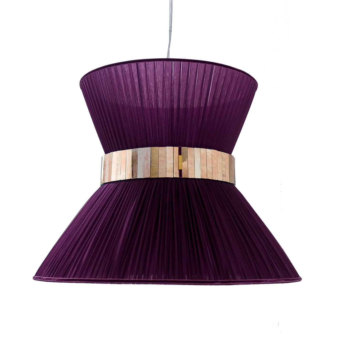 Modern Tiffany Contemporary Hanging Lamp 60cm Purple Silk and Silvered Glass handmade