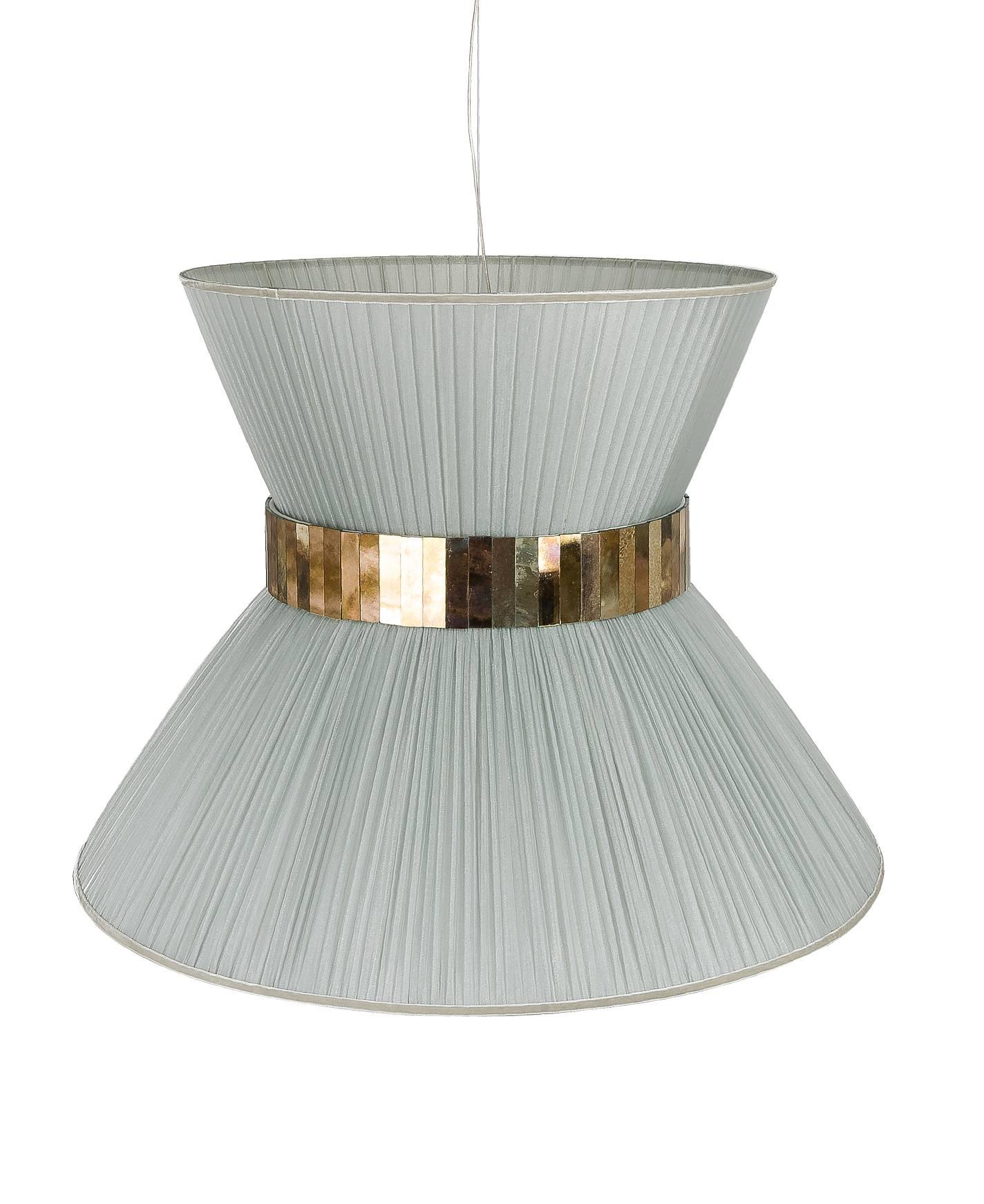 Tiffany Contemporary Hanging Lamp 80cm, Silver Silk Silvered Glass Brass Canopy In New Condition In Pietrasanta, IT