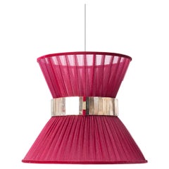 Tiffany Contemporary Hanging Lamp 30, Ruby Silk, Silvered Glass, Brass