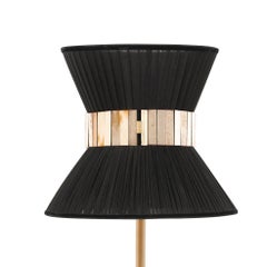 Lámpara de Sobremesa Tiffany Contemporánea 23 Seda Negra, Latón, Cristal Plateado