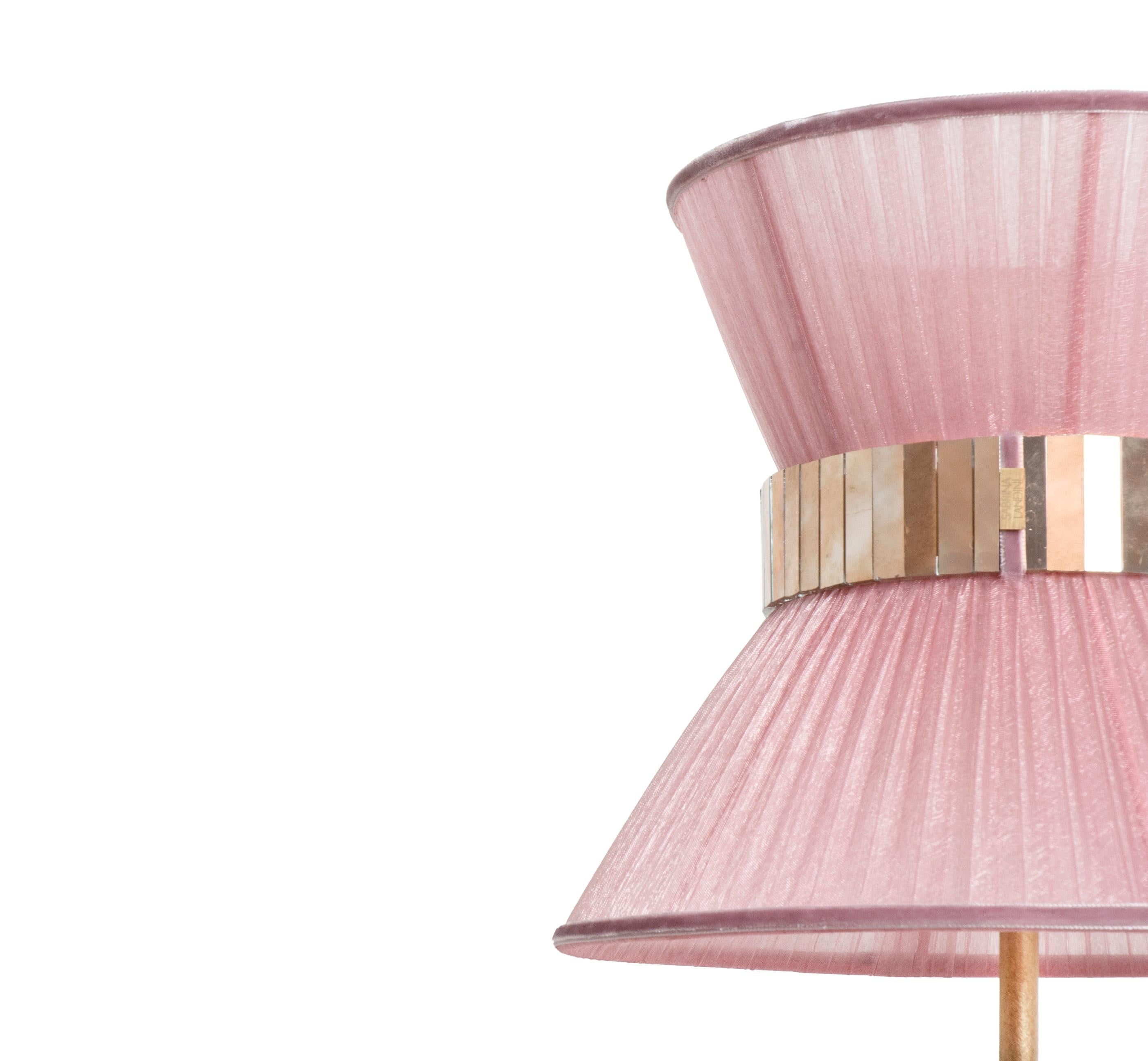 Modern  “Tiffany” contemporary Table Lamp 23 Blush Silk, Antiqued Brass, Silvered Glas
