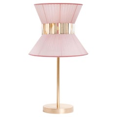  “Tiffany” contemporary Table Lamp 23 Blush Silk, Antiqued Brass, Silvered Glas