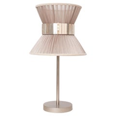 Tiffany Contemporary Table Lamp 23, Champagne Silk, Silvered Glass, Brass