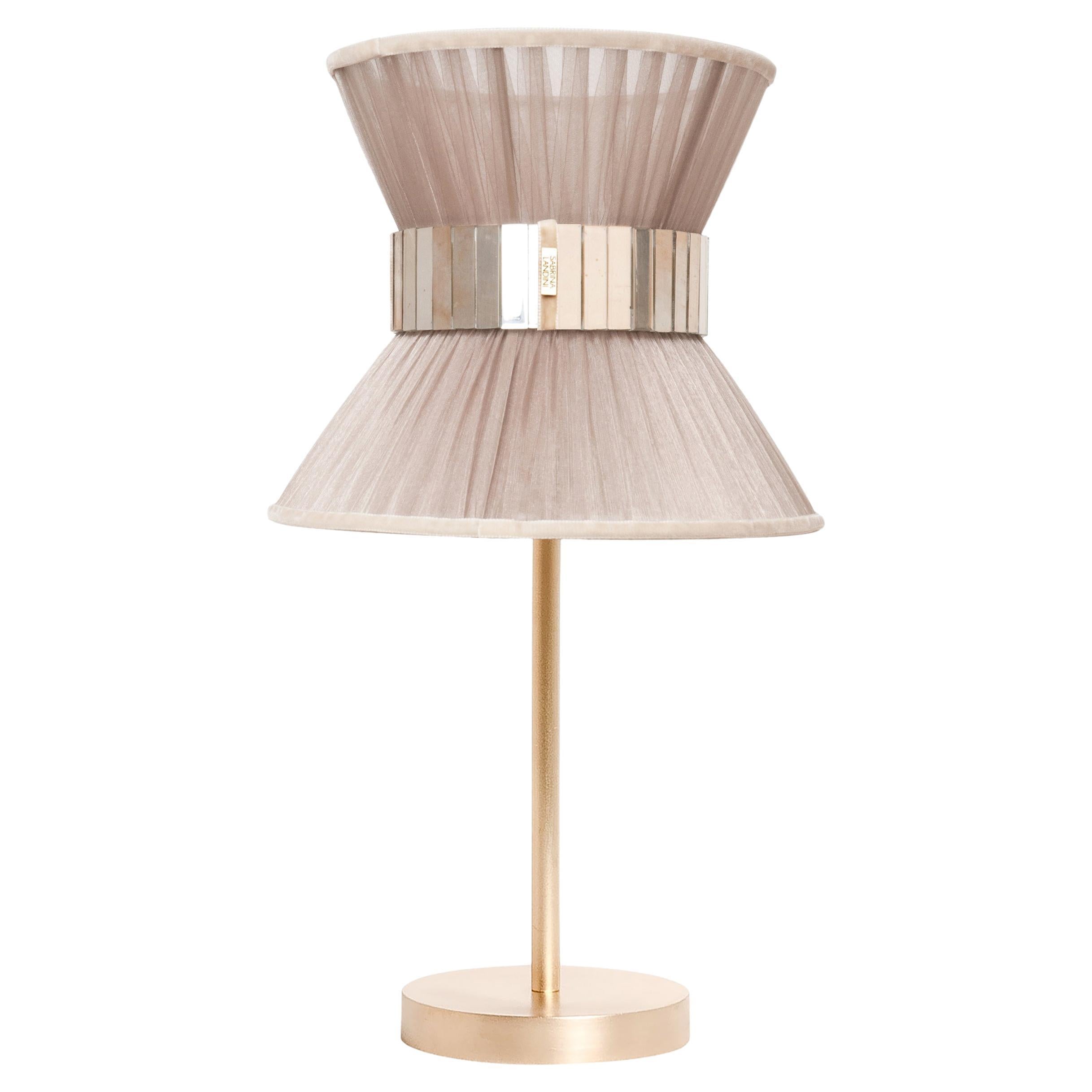 Tiffany Contemporary Table Lamp 23, Champagne Silk, Silvered Glass, Brass